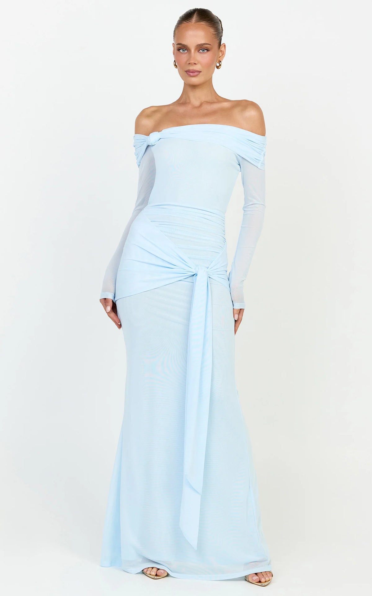 Waverly Maxi Dress - Long Sleeve Off Shoulder Dress in Blue
