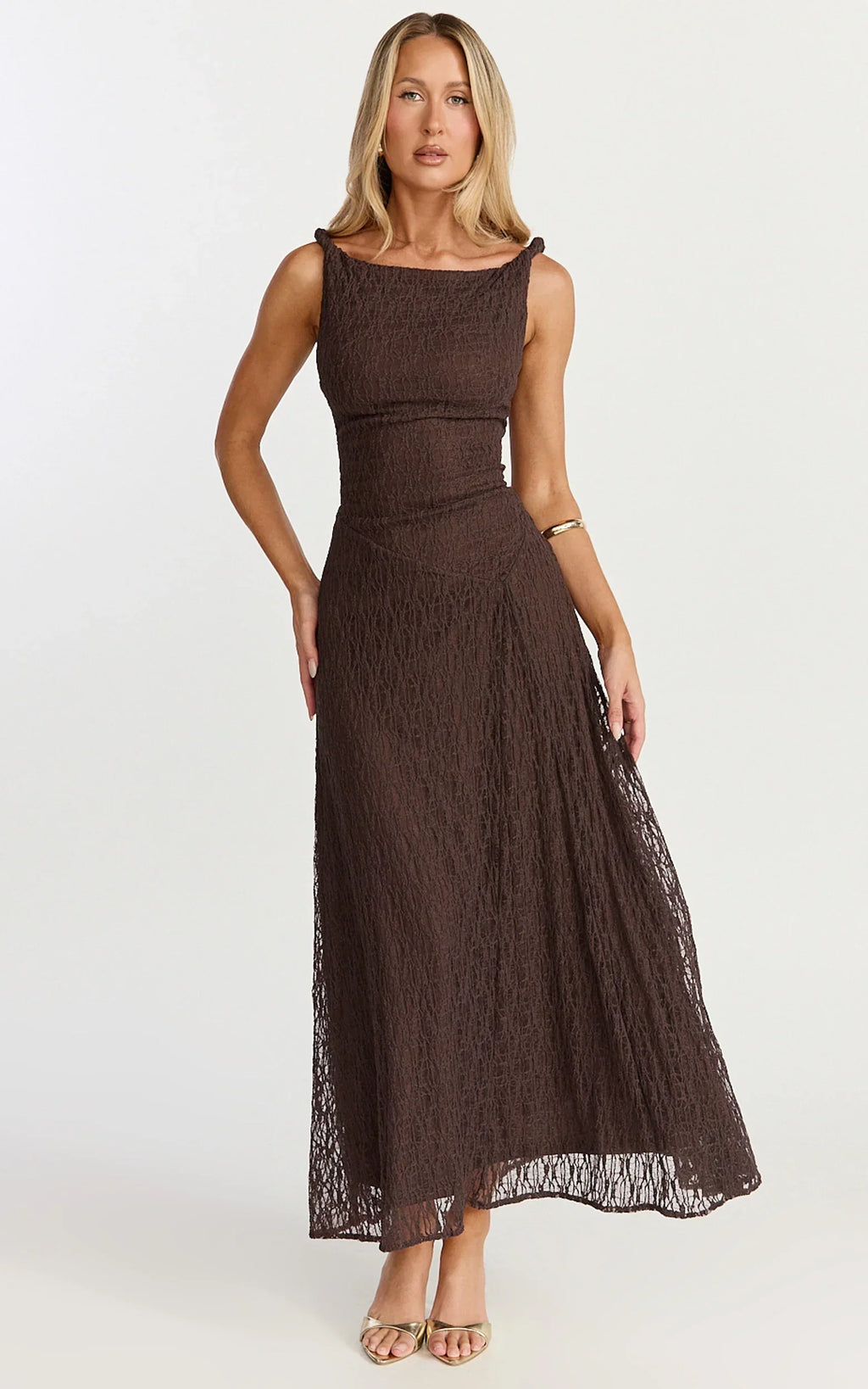 LADIESSTREETX Cocoa Column Asymmetry Midi Dress