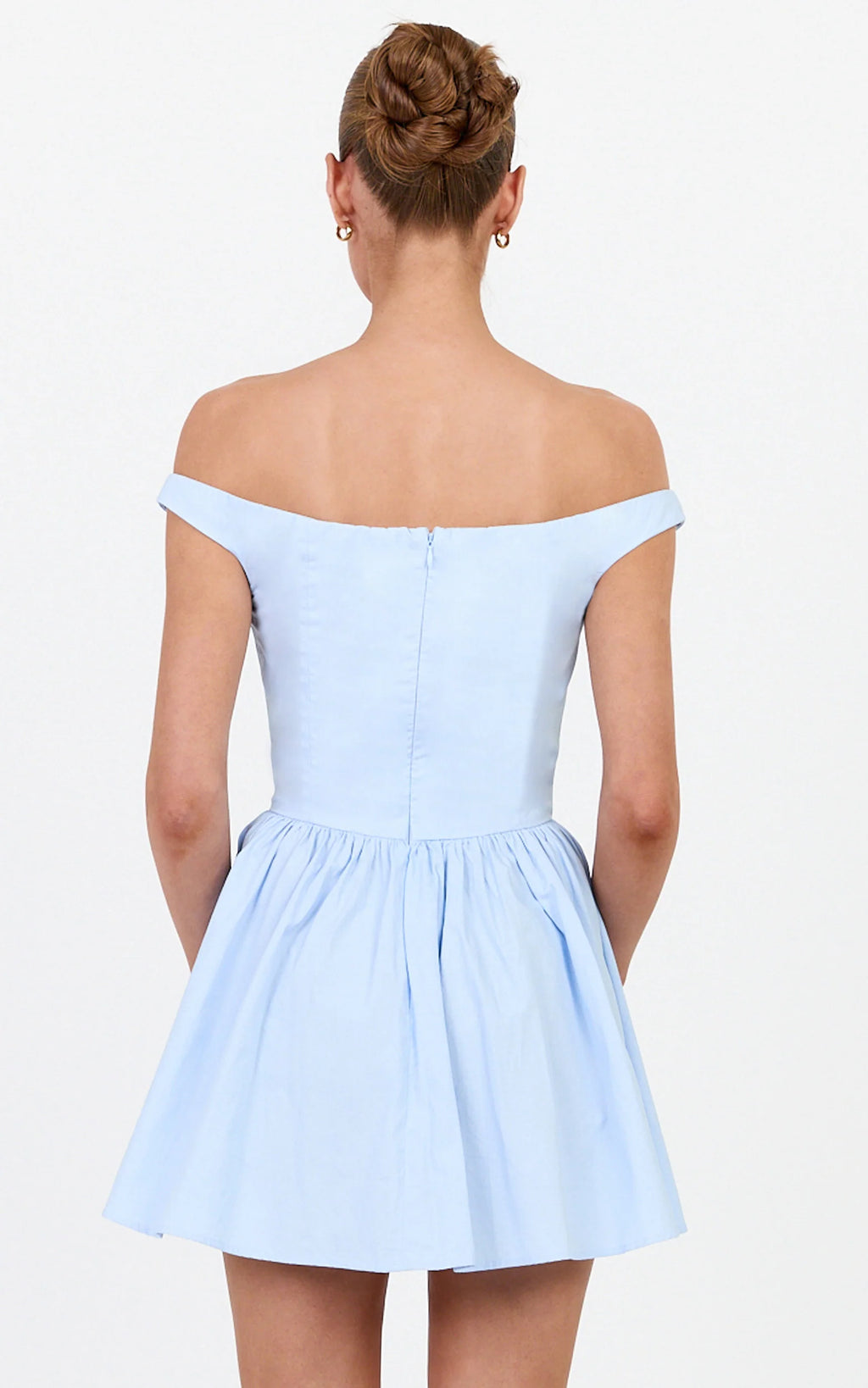 Lacey Mini Dress - Off Shoulder Gathered Waist Dress in Blue