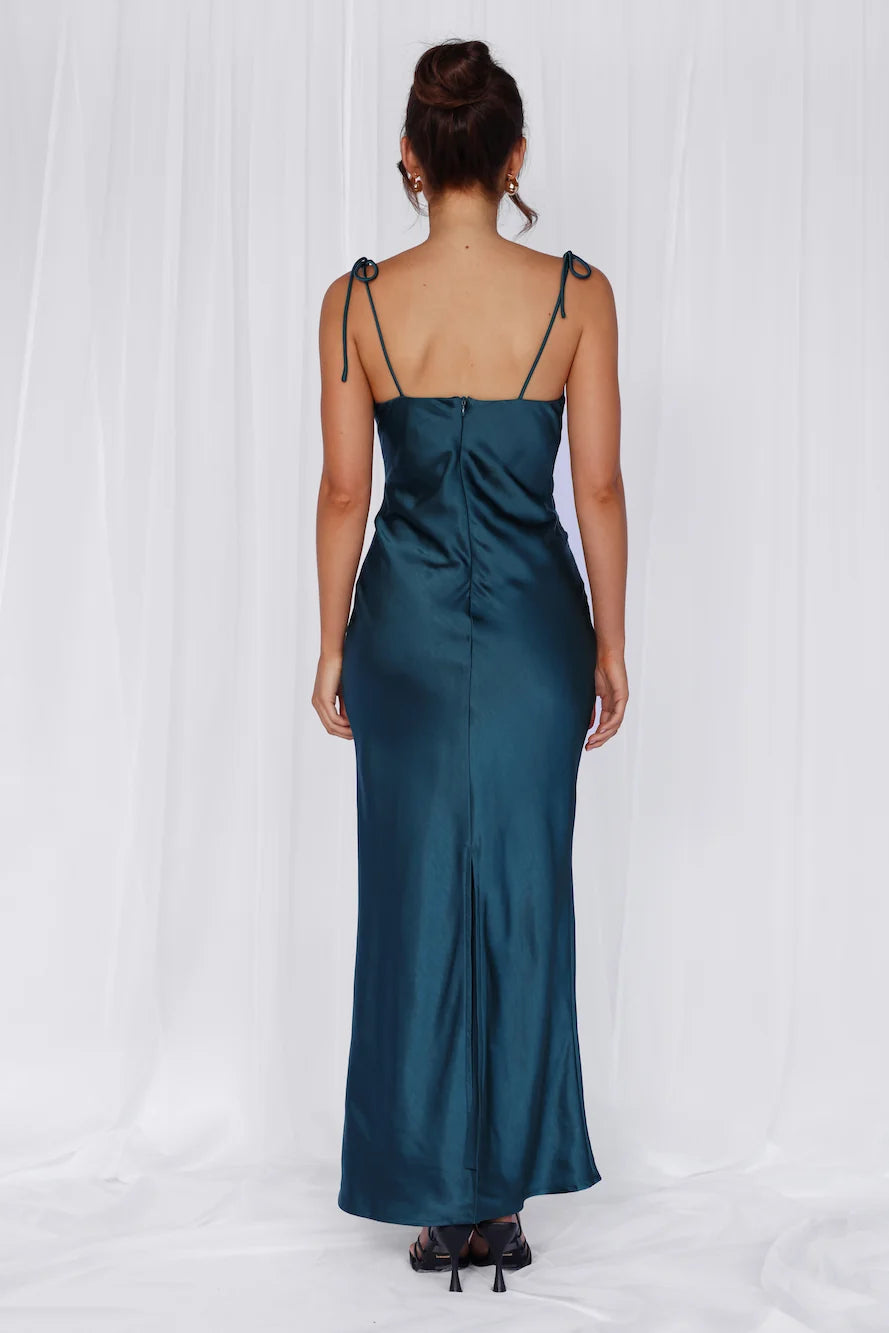 The Penelope Cowl Satin Maxi Dress Teal