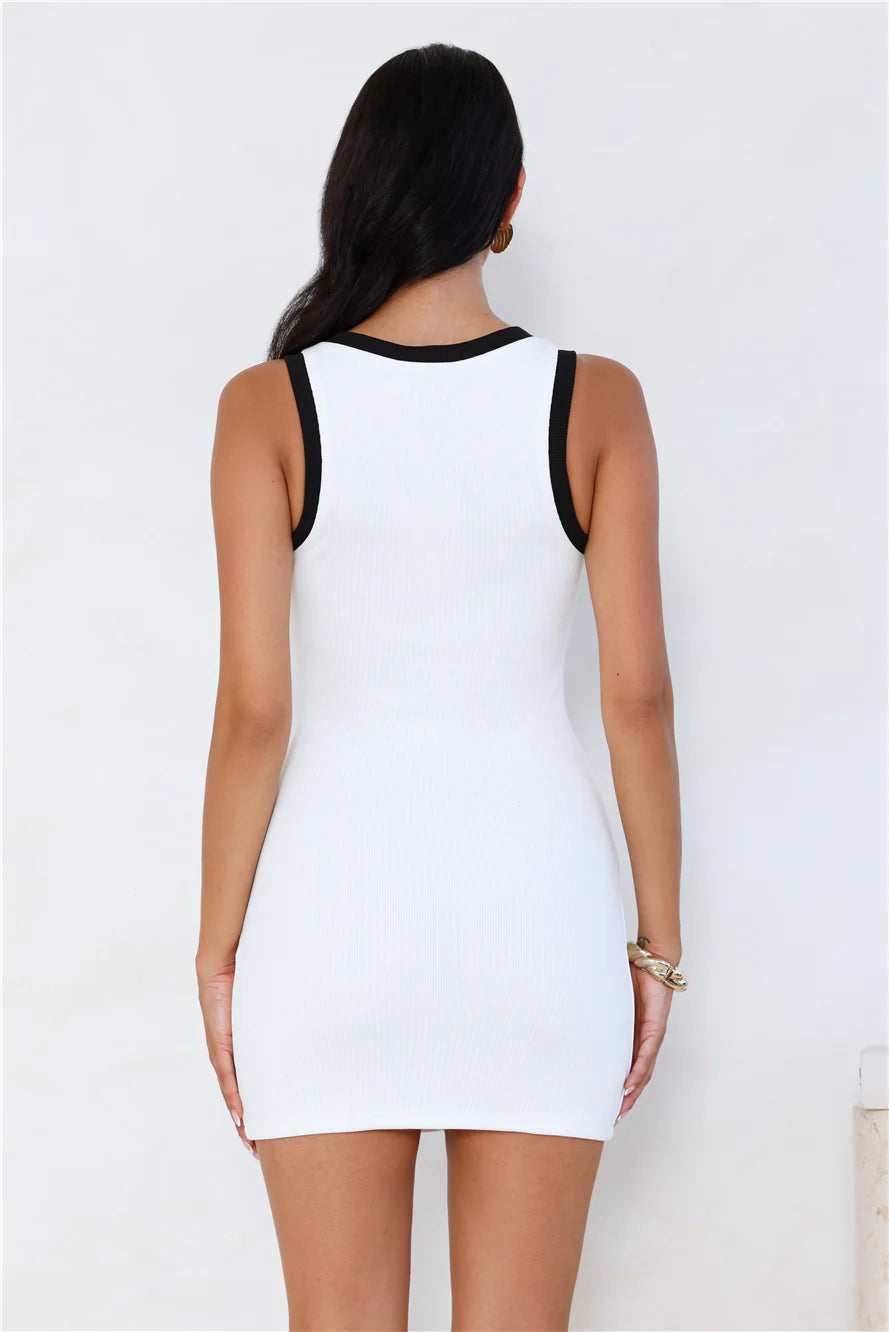 Modern Luxury Ribbed Mini Dress White