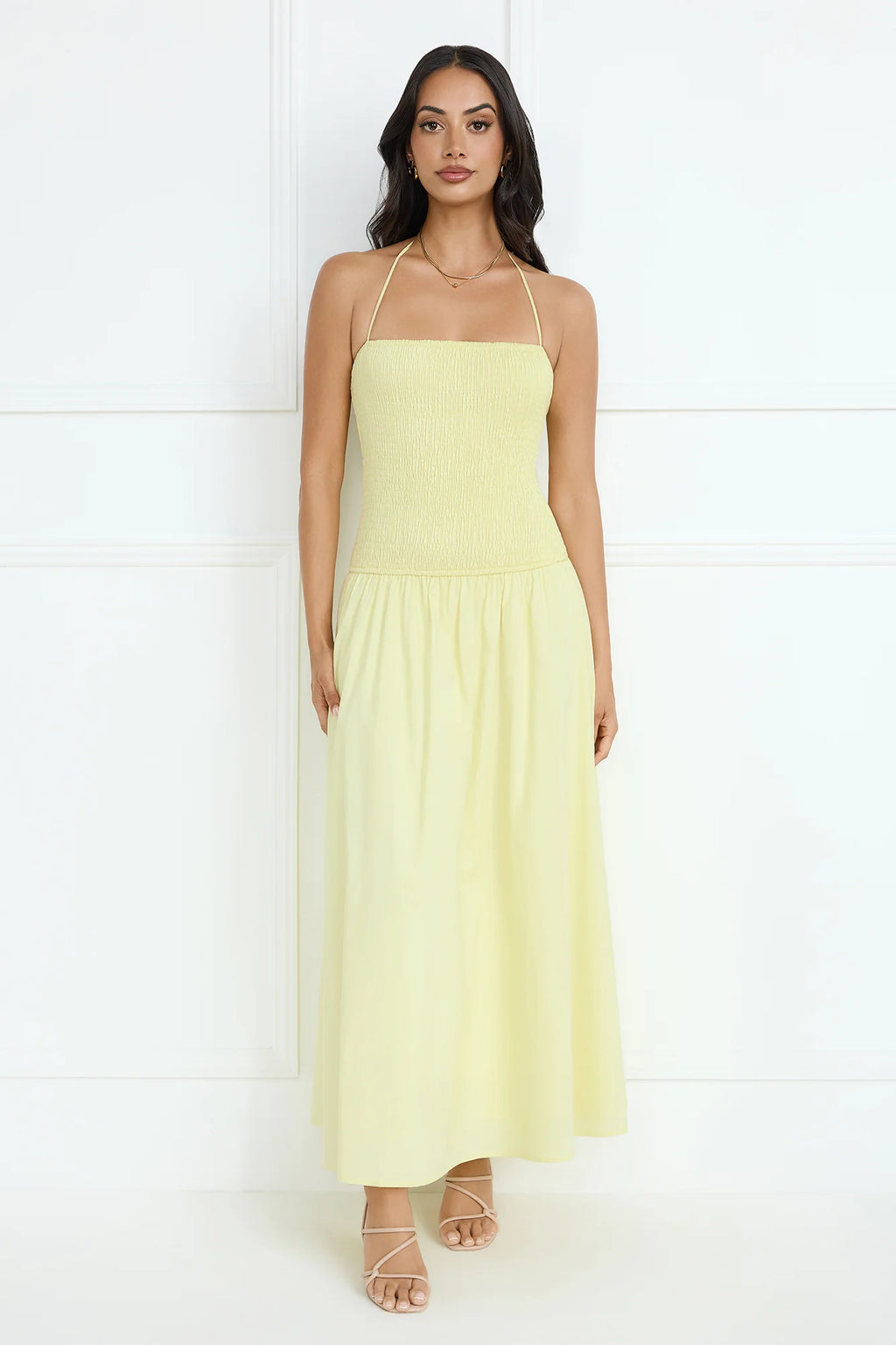 Unmatched Energy Halter Maxi Dress Yellow