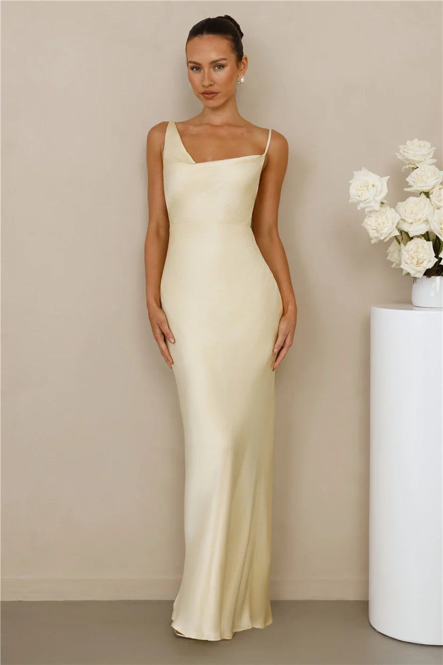 The Madeline Cowl Satin Maxi Dress Yellow