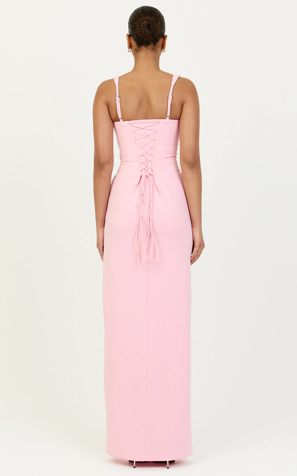 Amara Maxi Dress - Corset Bodice Lace Up Dress in Pink