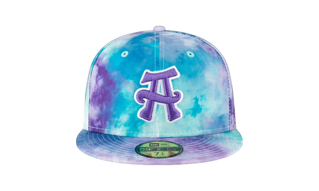 59FIFTY Asheville Theme Night 'Tourists Hippies' Fitted Hat Blue and Purple Tie Dye Design NE765