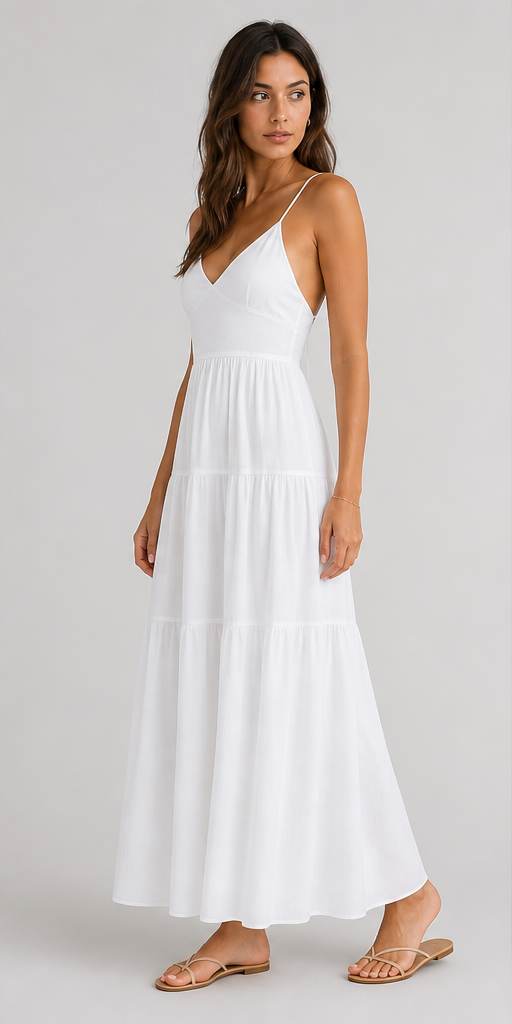 LADIESSTREETX Solenne Open-Back Tiered Maxi Dress