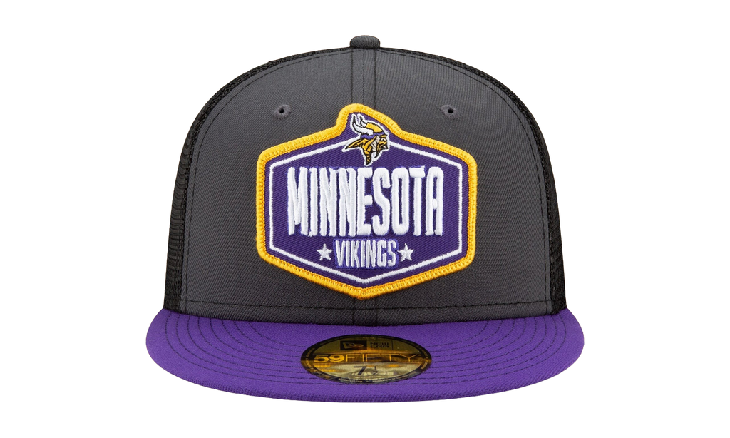 59FIFTY Minnesota Vikings 2021 Draft Fitted Hat Graphite and Black / Purple - Brim NE785