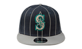 9FIFTY Seattle Mariners Pinstripes Snapback Hat Navy / Gray - Brim NE868