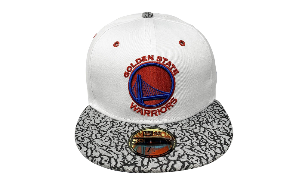 59FIFTY Golden State Warriors Kicks Hook Fitted Hat White / Grey and Black Elephant Print - Brim NE598