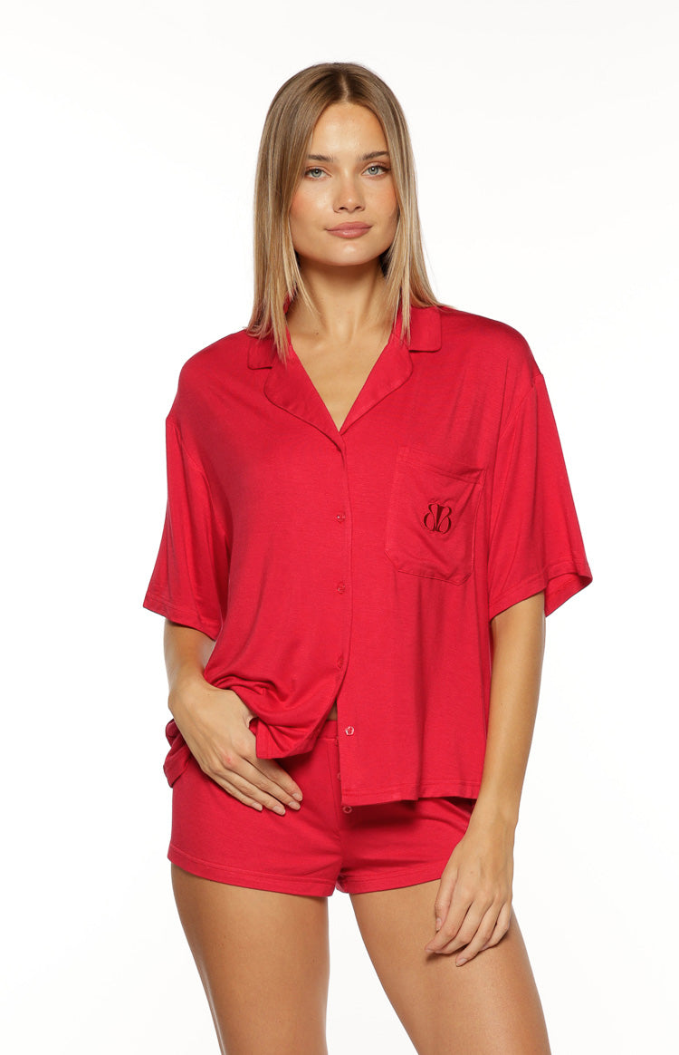Jamey Burgundy Mini Pajama Shorts
