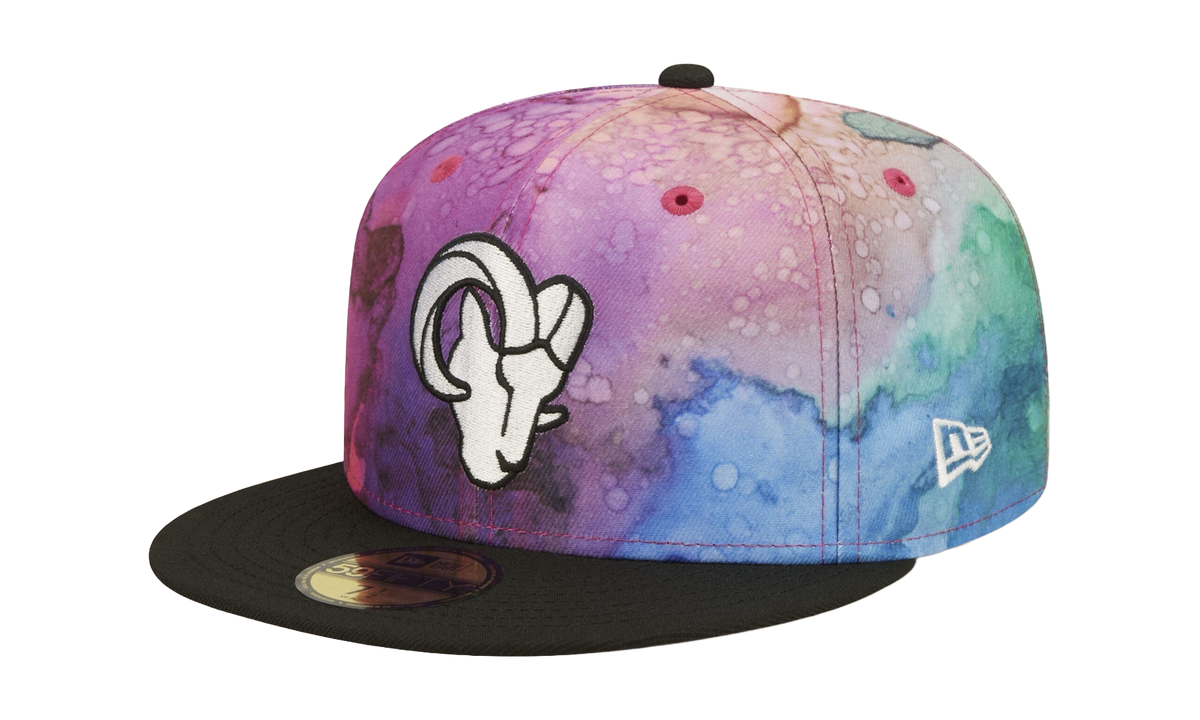 59FIFTY Los Angeles Rams Crucial Catch Fitted Hat Multicolor Watercolor Design Crown / Black Visor NE839