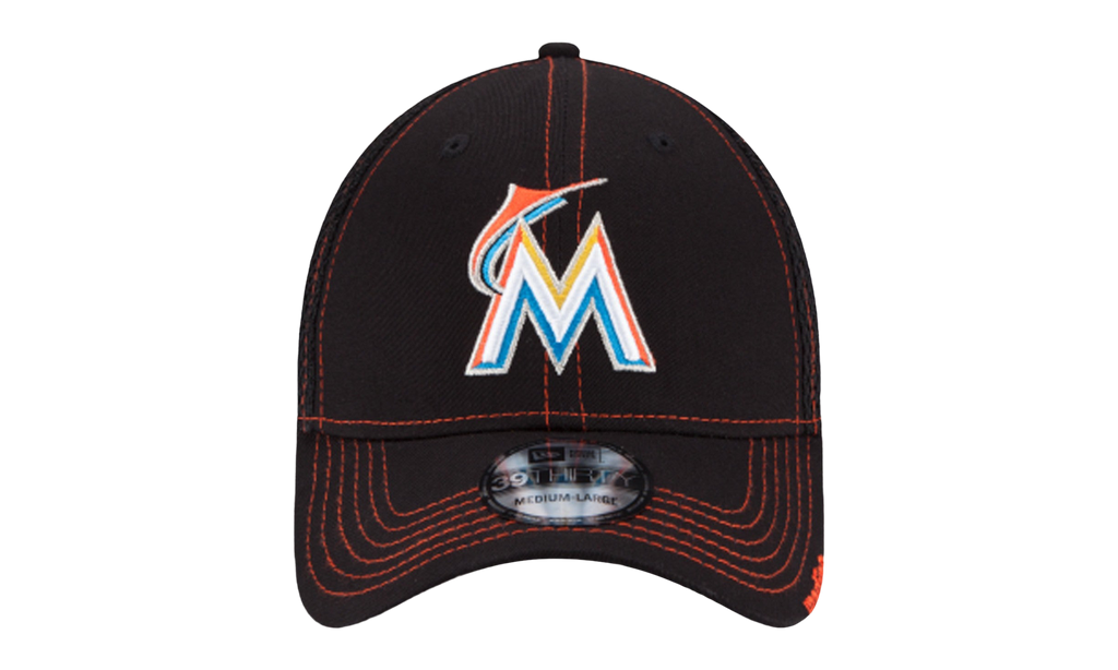 39THIRTY Miami Marlins Neo Flex Fit Hat Black / Red - Stitch NE572