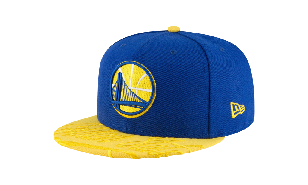 59FIFTY Golden State Warriors Visor Script Fitted Hat Blue / Yellow - Brim NE1151