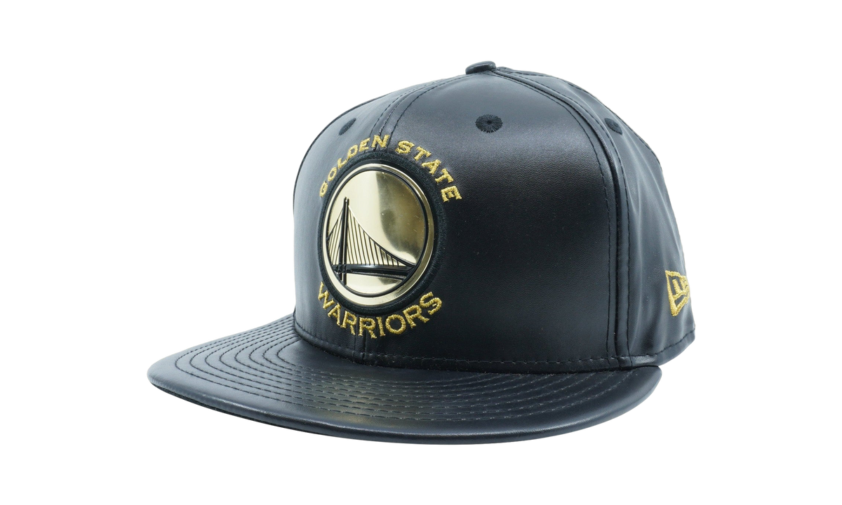 59FIFTY Golden State Warriors Team Beveled Fitted Hat Black Leather / Gold - Logo NE601