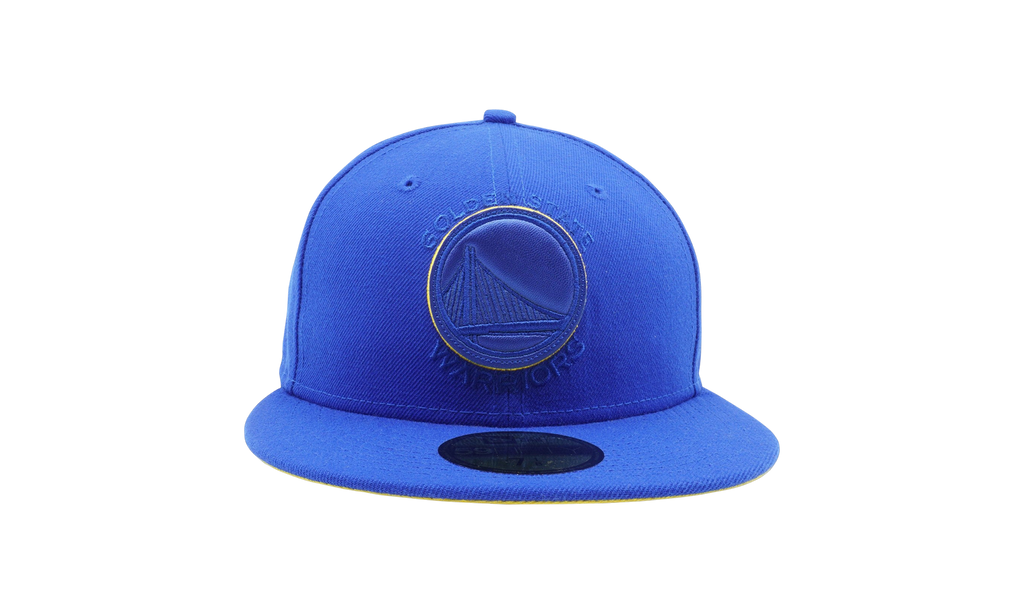 59FIFTY Golden State Warriors Leather Pop Fitted Hat Royal Blue NE1138