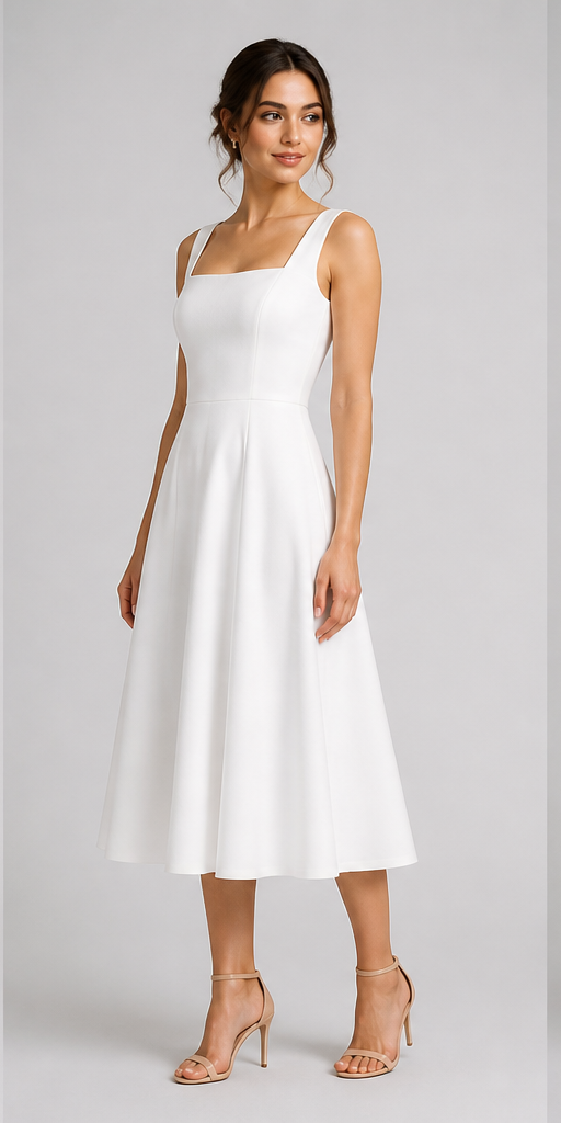 LADIESSTREETX Ivory Squareline Fit-and-Flare Midi Dress
