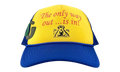 Only Way Out Trucker Hat Blue Yellow GD108