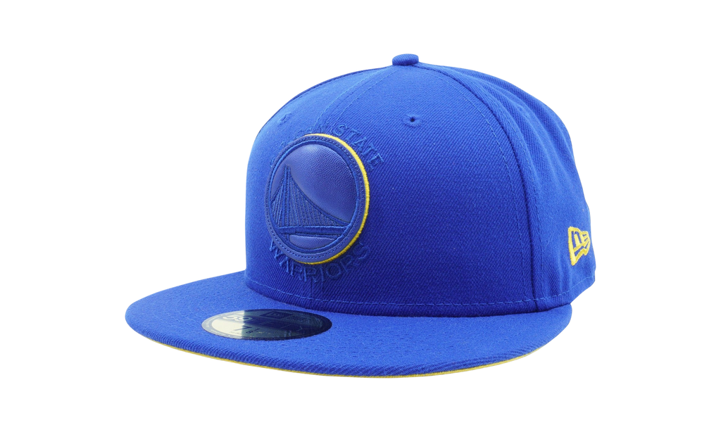 59FIFTY Golden State Warriors Leather Pop Fitted Hat Royal Blue NE1138