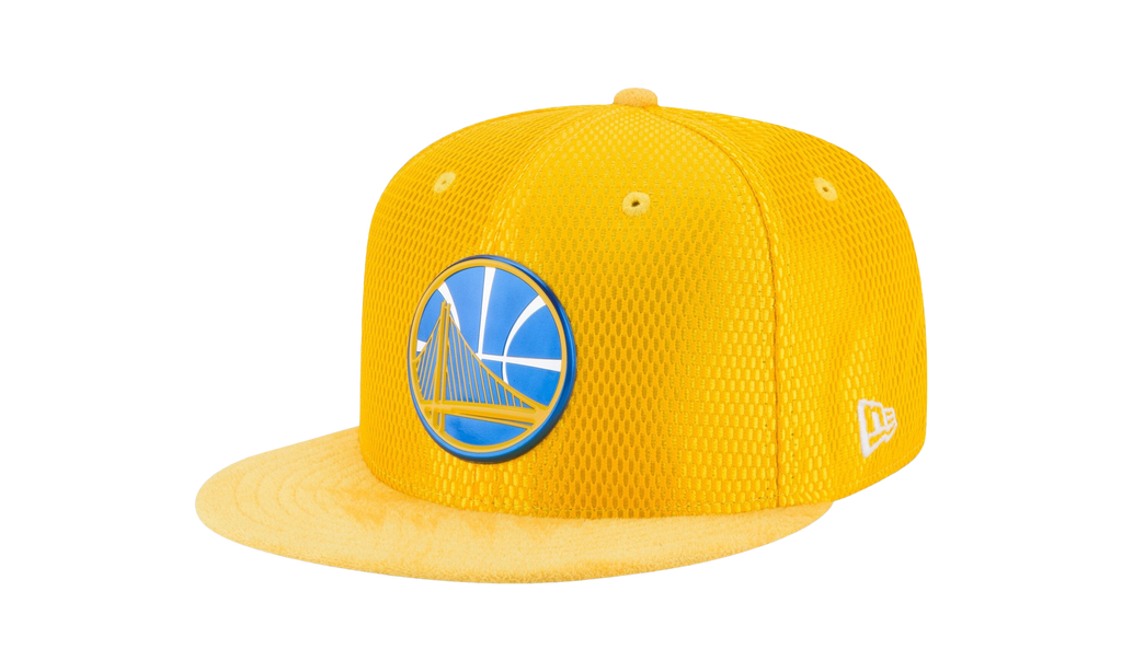9FIFTY Golden State Warriors On-Court Snapback Hat Yellow / Blue GSW Logo - Under Brim NE635
