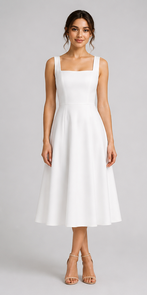 LADIESSTREETX Ivory Squareline Fit-and-Flare Midi Dress