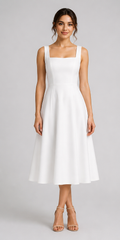 LADIESSTREETX Ivory Squareline Fit-and-Flare Midi Dress