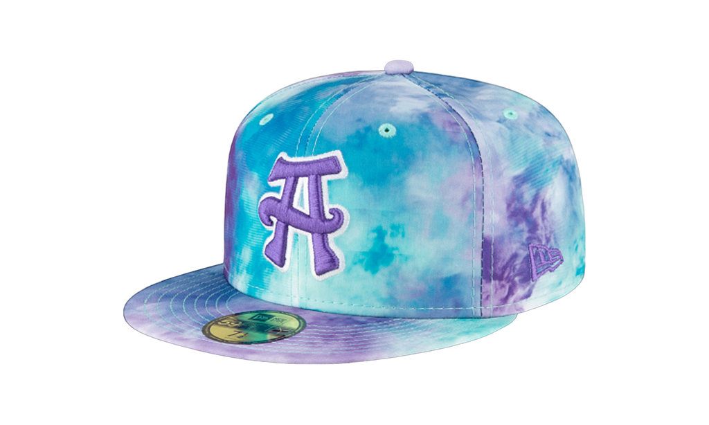 59FIFTY Asheville Theme Night 'Tourists Hippies' Fitted Hat Blue and Purple Tie Dye Design NE765