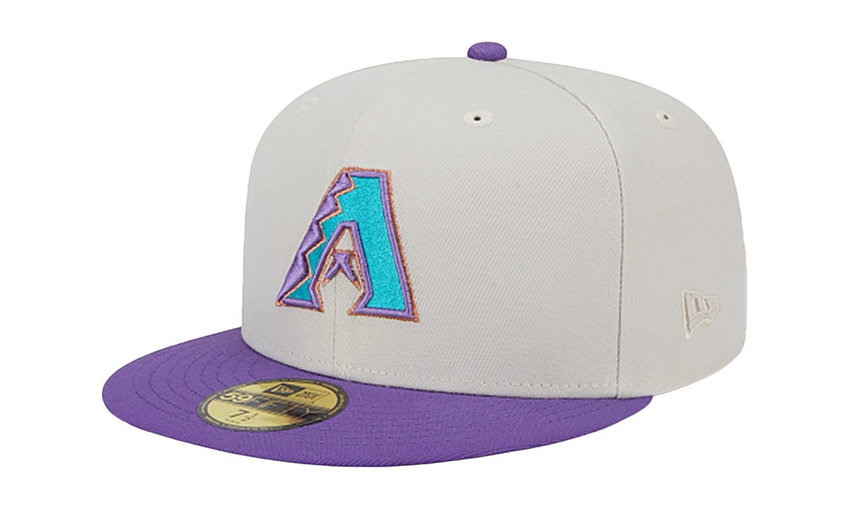 59FIFTY Arizona Diamondbacks 2001 World Series - Class Back Patch Fitted Hat Khaki and Purple / Grey - Under Brim NE905